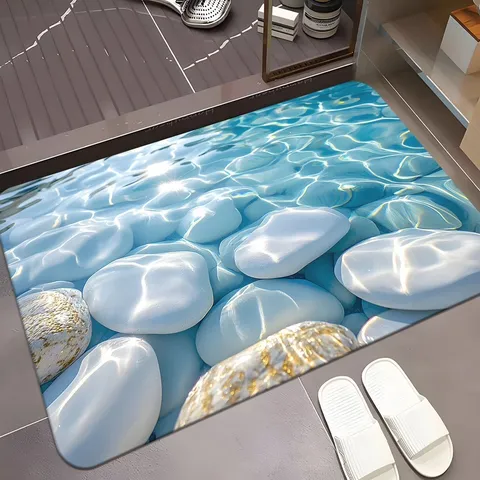 Pebble Diatom Mud Bath Mat Non-Slip Water Absorbent Quick Drying Floor Mat for Bathroom Doorway Modern Home Decor
