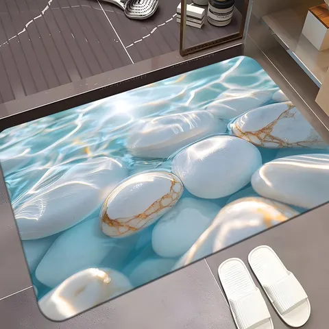 Pebble Diatom Mud Bath Mat Non-Slip Water Absorbent Quick Drying Floor Mat for Bathroom Doorway Modern Home Decor