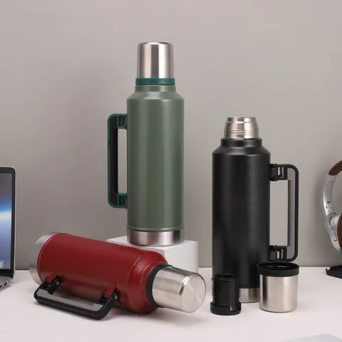 Large Capacity Stainless Steel Vacuum Insulated Water Bottle Portable Travel Thermos Flask With Handle