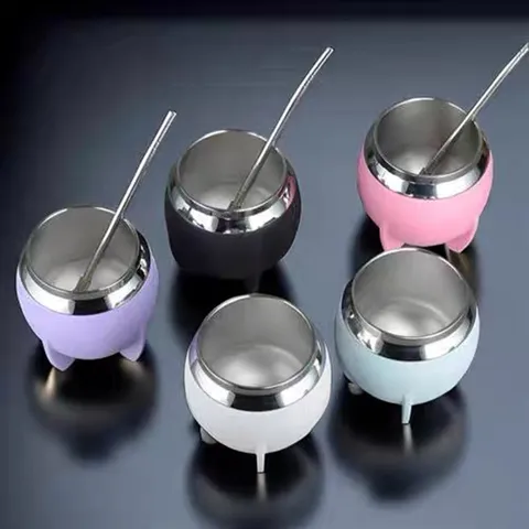 Stainless Steel Yerba Mate Cup Double Wall Insulated Mate Tea Cup With Bombilla Straw Portable Coffee Mug Drinkware