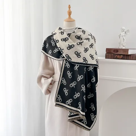 Sciarpa Donna Invernale Ispessita Imitazione Cashmere Jacquard a Lettere Doppio Lato Grande Scialle con Frange Caldo Inverno