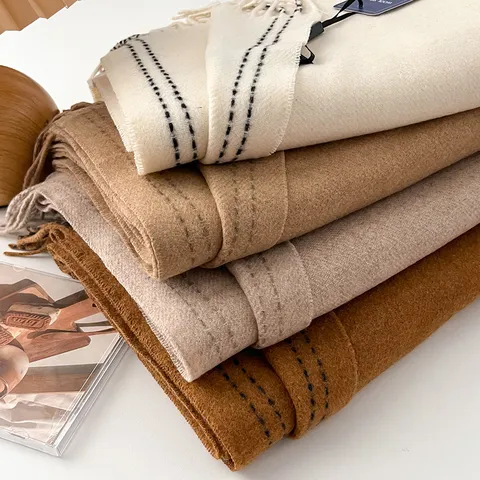 Sciarpa di Lana di Lusso Tinta Unita da Donna Con Nappine Inverno Caldo Morbido Sciarpa Lunga Scialle Moda Versatile Pashmina