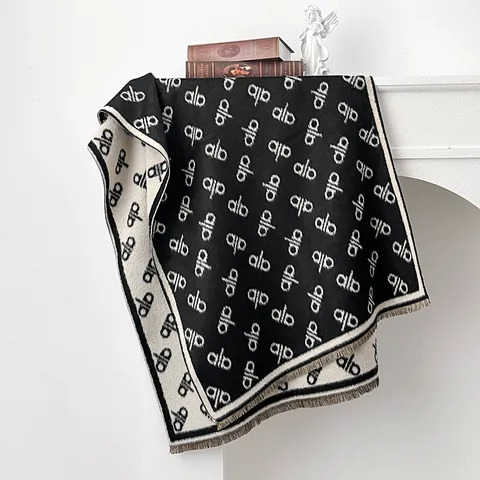 Sciarpa Donna Invernale Ispessita Imitazione Cashmere Jacquard a Lettere Doppio Lato Grande Scialle con Frange Caldo Inverno