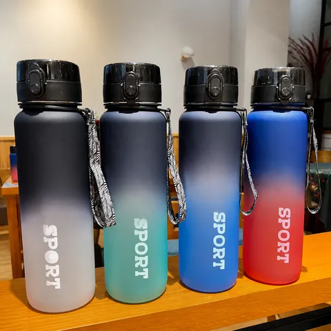 Large Capacity Frosted Gradient Sports Water Bottle Portable Fitness Plastic Shaker Cup Outdoor Drinkware