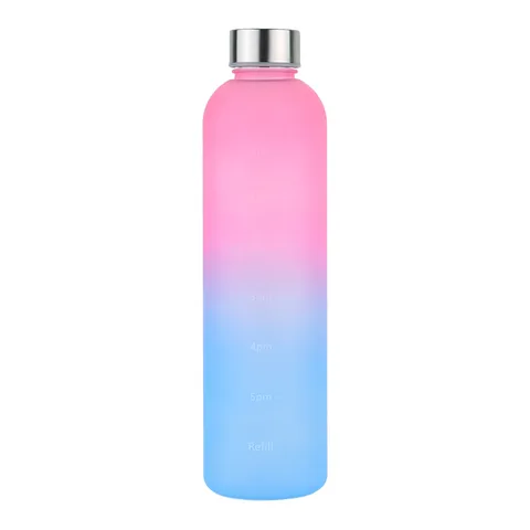 Gradient Color Plastic Sports Water Bottle Large Capacity Frosted Portable Drinkware With Time Marker For Outdoor Fitness