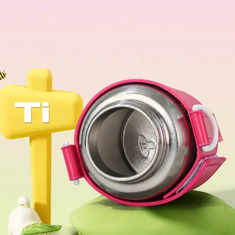 Kids Pure Titanium Vacuum Insulated Water Bottle Cute Cartoon Dual Drinking Thermos Cup With Portable Strap