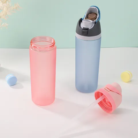 Large Capacity Plastic Sports Water Bottle with Double Drinking Straw Portable Outdoor Kettle