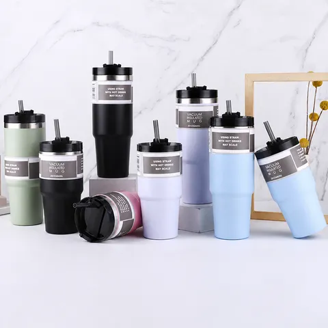 304 Edelstahl Vakuum Isolierte Becher Mit Strohhalm Deckel Tragbare Auto Wasserflasche Große Kapazität Thermosbecher
