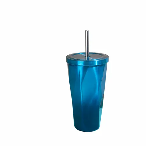 Große Kapazität Gradient Edelstahl Becher Rautenmuster Isolierte Wasserflasche Mit Strohhalm Und Deckel