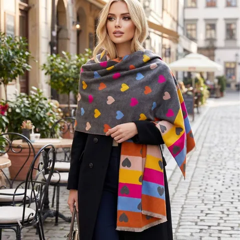 Fashion Imitation Cashmere Scarf For Women Winter Warm Shawl Heart Horse Pattern Jacquard Fringe Long Scarf Elegant Outdoor Wraps