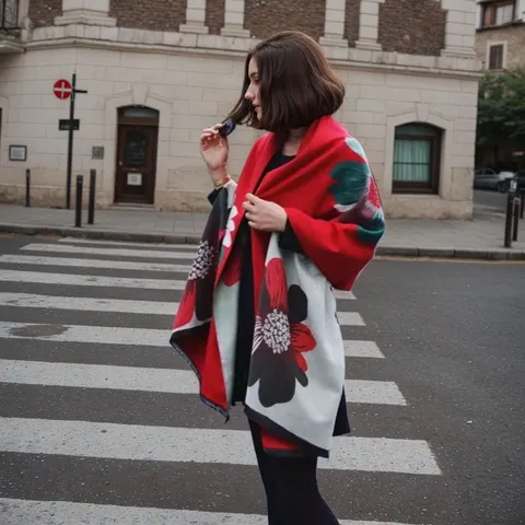 Bufanda Chal para Mujer Estampado de Girasol Mezcla de Algodón Poliéster Grueso Cálido Doble Cara Estilo Cachemira Con Borlas