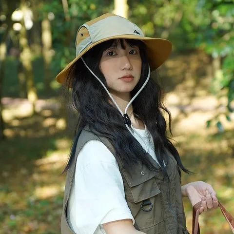 Japanese Vintage Color Block Bucket Hat For Women Embroidered Mountain Outdoor Sun Protection Extended Brim Camping Fishing Windproof Adjustable Nylon Hat