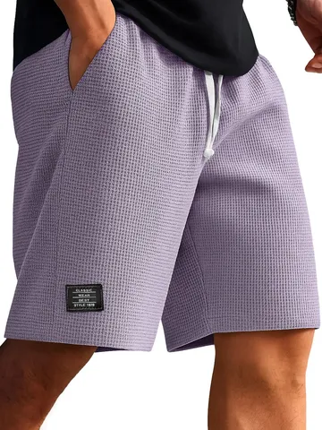 Men Casual Waffle Beach Shorts Summer Sport Loose Straight Drawstring Breathable Comfortable Daily Short Pants