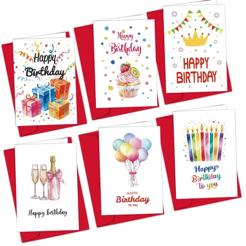 Watercolor Happy Birthday Greeting Card Set Ins Style Birthday Card With Red Envelope Cake Balloon Pattern Message Gift Card