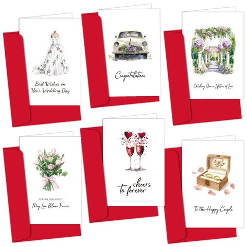 Juego de Tarjetas de Felicitación de Boda Diseño de Vestido de Novia Floral de Acuarela Tarjeta de Bendición con Sobres para Recién Casados