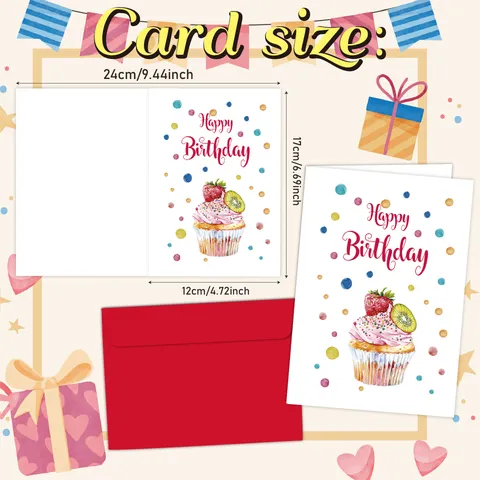 Watercolor Happy Birthday Greeting Card Set Ins Style Birthday Card With Red Envelope Cake Balloon Pattern Message Gift Card