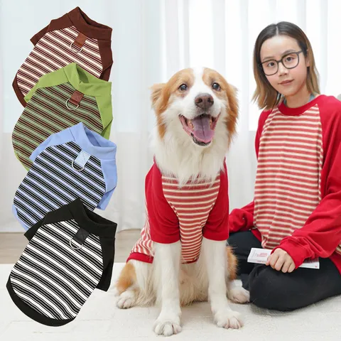 Pet Dog Striped Clothes Casual Round Neck Long Sleeve Two Leg Outfit Puppy Apparel Polyester Pet Supplies