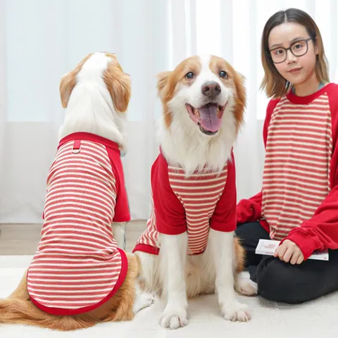 Pet Dog Striped Clothes Casual Round Neck Long Sleeve Two Leg Outfit Puppy Apparel Polyester Pet Supplies