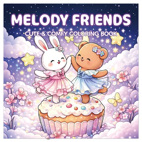24 Pages Cute Cartoon Rabbit Bear Melody Friends Coloring Book DIY Painting Drawing Notebook For Kids Educational Stationery