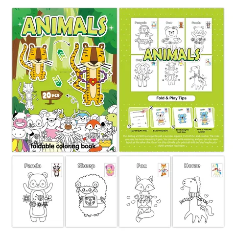 DIY Folding Animals Coloring Book Cartoon Drawing Paper For Kids Creative Hand-Painted Educational Origami Toy Gift