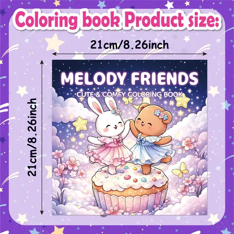 24 Pages Cute Cartoon Rabbit Bear Melody Friends Coloring Book DIY Painting Drawing Notebook For Kids Educational Stationery