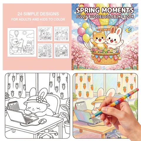 Original Cute Cartoon Animal Pet Elf Coloring Book For Kids Spring Moments Fuzzy Buddies Graffiti Painting Picture Book