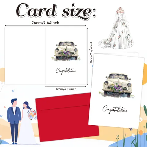 Juego de Tarjetas de Felicitación de Boda Diseño de Vestido de Novia Floral de Acuarela Tarjeta de Bendición con Sobres para Recién Casados
