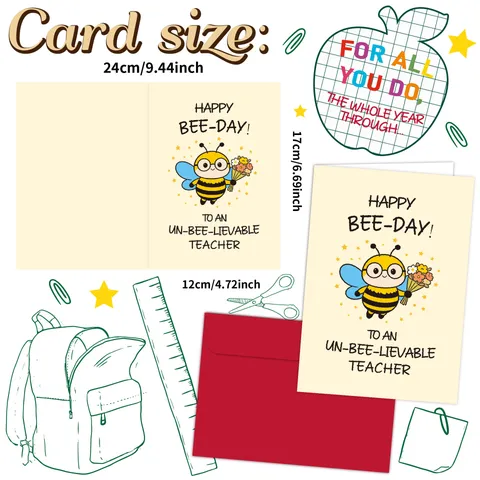 Teachers Day Greeting Cards With Red Envelopes Teacher Appreciation Thank You Cards Floral Bee Dinosaur Designs Cardboard