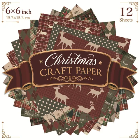 Vintage Kerst DIY Scrapbook Knutselpapier Bloemen Rendier Patroon Materiaal Voor Kaarten Maken Journal Decoratie Cadeau