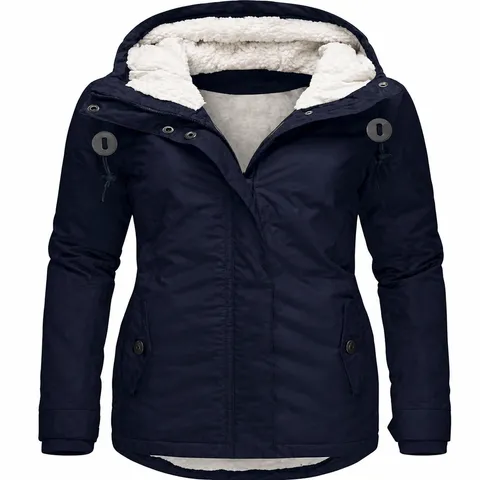 Thickened Warm Winter Women Cotton Coat Fleece Lined Parka Hooded Slim Fit Mid-Length Casual Outerwear Jacket