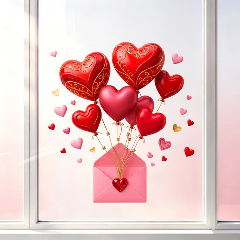 Valentine's Day Heart Balloon Static Window Stickers Romantic Love Letter Envelope Decals For Glass Door Window Holiday Home Decor