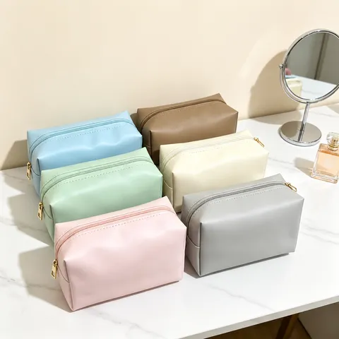 Macaron PU Leder Große Kapazität Kosmetiktasche Reise Kulturbeutel Aufbewahrung Wasserdicht Minimalistischer Make-up Organizer