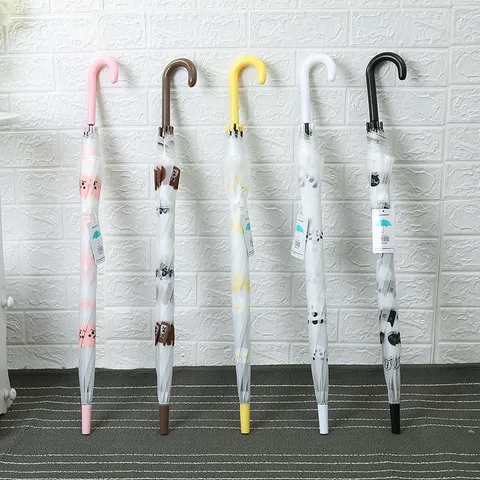Parapluie à Long Manche Animal de Dessin Animé Transparent POE Écologique Cadre Métallique Protection Solaire Pluie Parapluie Décontracté Extérieur