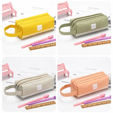 Grande Capacité Trousse à Crayons en Tissu Oxford Double Couche Fermeture Éclair Sac de Papeterie Portable Étui à Crayons d'École pour Étudiants Bureau
