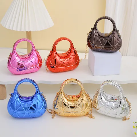 Sac de Soirée en Acrylique Mode pour Femmes Grille Géométrique Chaîne Sac Bandoulière Luxe Brillant Mini Sac à Main
