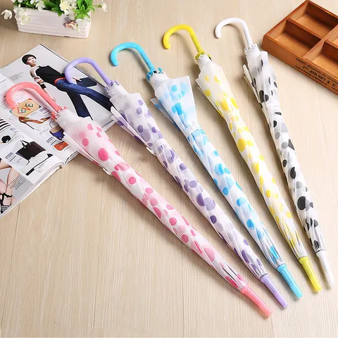 Parapluie Transparent à Pois Fleur de Cerisier Long Manche PVC Cadre Métal Coupe-Vent Protection Solaire