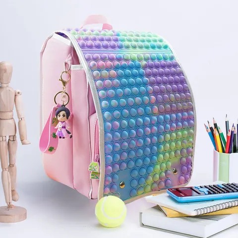 Sac à Dos Scolaire Imperméable en Silicone Jouet Fidget Pop It Design Grande Capacité Cartable Décontracté Pour Étudiants Enfants