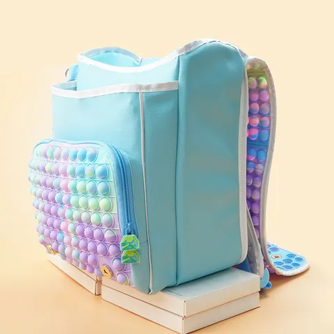 Sac à Dos Scolaire Imperméable en Silicone Jouet Fidget Pop It Design Grande Capacité Cartable Décontracté Pour Étudiants Enfants