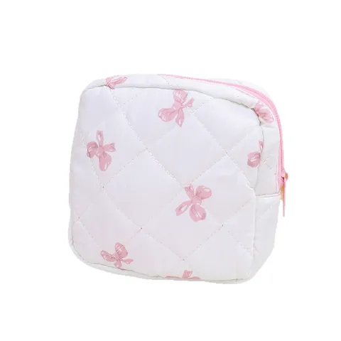 Pochette de Maquillage Matelassée Pochette de Rangement Joli Imprimé Noeud Cœur Pochette de Maquillage Portable Voyage Organisateur Serviette Hygiénique Pour Femmes