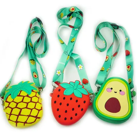 Enfants Mignon Fruit Silicone Sac Bandoulière Fraise Ananas Avocat Mini Porte-Monnaie Sac Bandoulière Cadeau Enfants