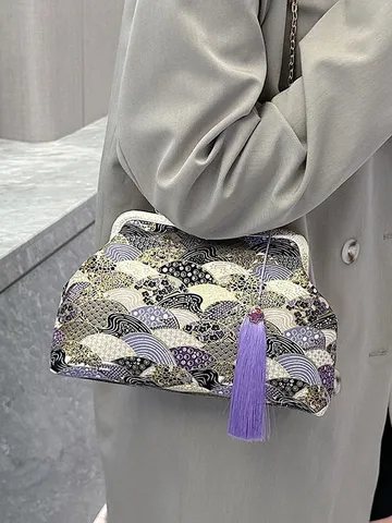 Borsa a Scatto in Velluto Broccato in Nuovo Stile Cinese Borsa Retrò Ricamata con Nappa Elegante Accessorio Cheongsam Donna