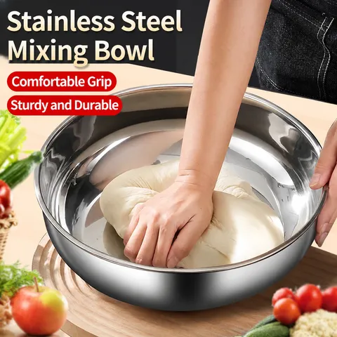 Stainless Steel Mixing Bowl Thickened Deepened Kitchen Vegetable Washing Basin Golden Large Capacity Household Basin