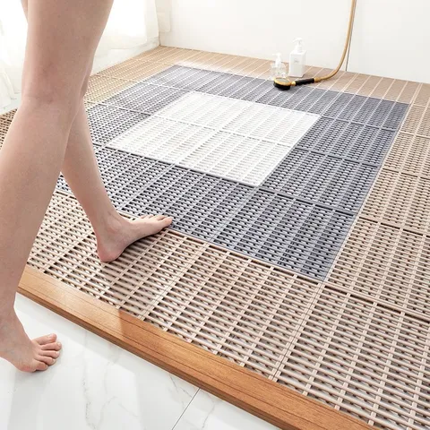 Waterproof Non Slip Bathroom Floor Mat PVC Hollow Drainage Shower Room Mat Interlocking Toilet Kitchen Foot Mat