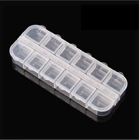 Boîte de Rangement Nail Art Transparent 12 Grilles Strass à Dos Plat Formes Mixtes Étoile Lune Décorations d'Ongles Accessoires de Manucure