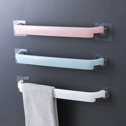 Punch-Free Bathroom Towel Rack Wall Mounted Plastic Single Rod Towel Bar Holder For Toilet Washroom Home Organization
