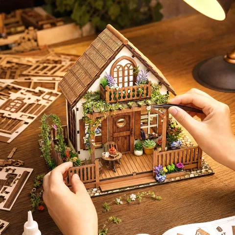 DIY Σπιτάκι Μινιατούρα Κιτ Ξύλινο Μοντέλο Συναρμολόγησης Σαλόνι με Έπιπλα LED Φως Διακόσμηση Γραφείου Δώρο Γενεθλίων