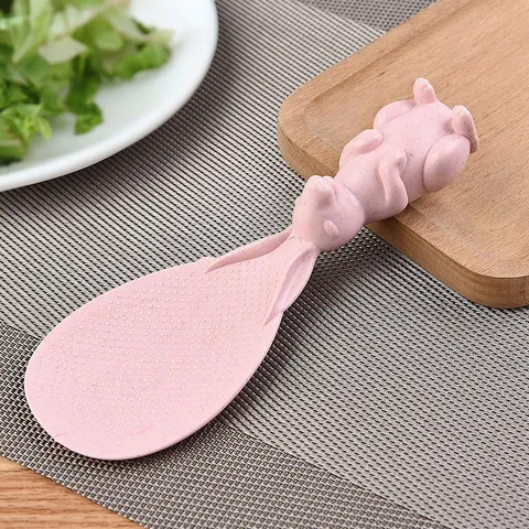 Cute Rabbit Rice Spoon Standing Non Stick Rice Spatula Wheat Straw Plastic Kitchen Tableware Cartoon Tool