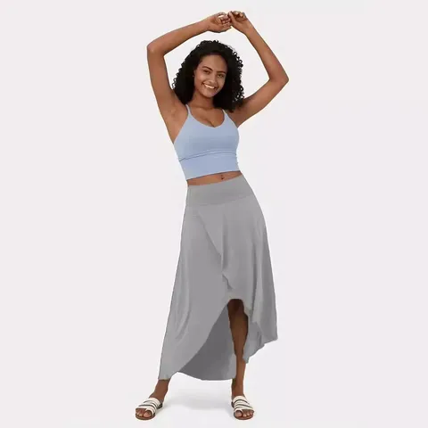 Jupe Longue Maxi Taille Haute Casual Ourlet Irrégulier pour Femmes Couleur Unie Élégant Commuter Polyester Fluide Été