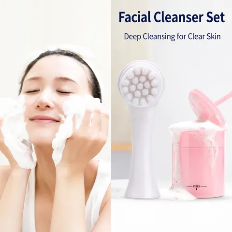 Manual Facial Cleansing Brush Double Sided Soft Bristle Silicone Face Scrubber Exfoliating Facial Massage Tool For Daily Skin Care