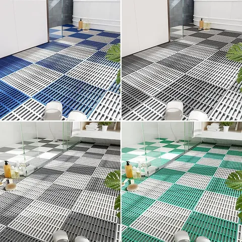 Waterproof Non Slip Bathroom Floor Mat PVC Hollow Drainage Shower Room Mat Interlocking Toilet Kitchen Foot Mat